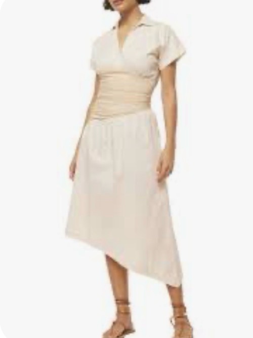 Misa Los Angeles Cream Asymmetrical Short-Sleeve Midi Dress